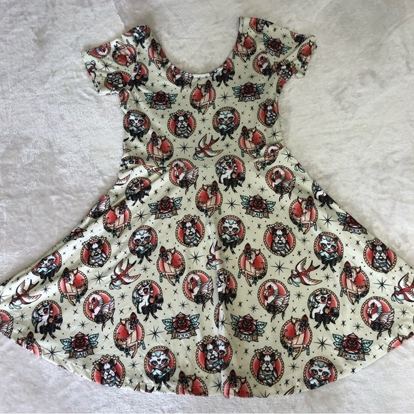LIQUOR Brand Animal Hospital Tattoo Style Mini Summer Flared Dress Size Med - Picture 3 of 13